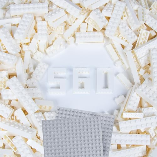 Cabeeskii Set di 560 mattoncini classici da costruzione, pietre bianche sfuse in 7 misure, set di ricarica classici di mattoncini compatibili con tutte le principali marche, Basic Bricks per bambini e