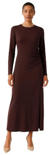 Boomca Women's Long Sleeve Maxi Dress, Elegant Brown Evening Gown, Side Ruched Design (UK, Alpha, M, Regular, Regular, Brown)