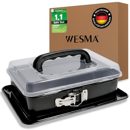 WESMA® Rechteckige Springform 27,5 x 18 x 9 cm, Backform mit Transporthaube und Griff, Kuchenform eckig mit Deckel, Antihaftbeschichtung, rechteckige Backform mit Verschluss, ideal für Kuchen & Torten