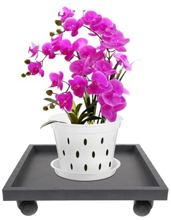 Hemobllo Palet para Jardineras de Plástico Ruedas de Vidrio Templado, Plataforma Móvil de 36cm para Macetas, Adecuado para Transporte y Protección de Plantas en Interiores y Exteriores