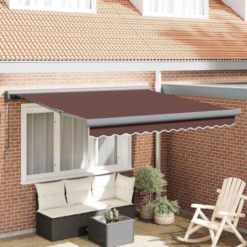 Mokuyary Markis, manuell, brun, 300 x 250 cm, klämmarkis med handvev, balkongmarkis solskydd för balkong, terrass, trädgård, veranda