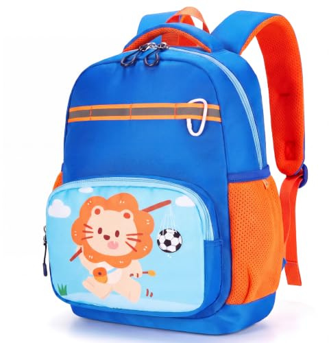 PROTAURI Kinderrucksack Jungen mit Brustgurt 9L für 3-6 Jahre, Löwe-Design | Kindergartenrucksack mit Reflektierend Wasserabweisend, Kita Rucksack Leicht