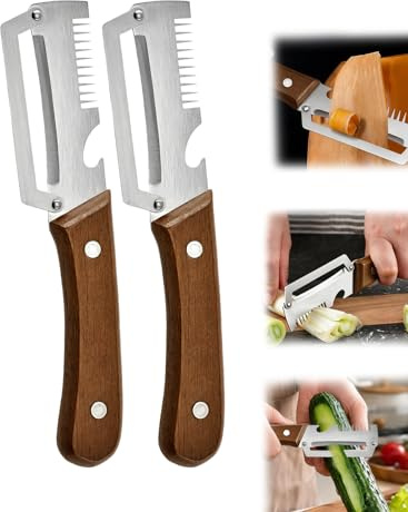 2Pcs Multi Functional Vegetable Peeler for Kitchen,Wooden Handle, Potato Fruit Peeler with Bottle Opener Function, Ultra Sharp and Durable Kitchen Helper, 20cm