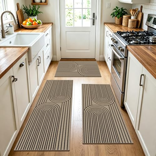 VSIWB Jute Küchenteppiche 3 Stück Waschbar rutschfest Schmutzfangmatte Küchen Teppichläufer Schwarz Küchenmatten für Küche Läufer Flur Waschküche Wohnzimmer Schlafzimmer Eingang