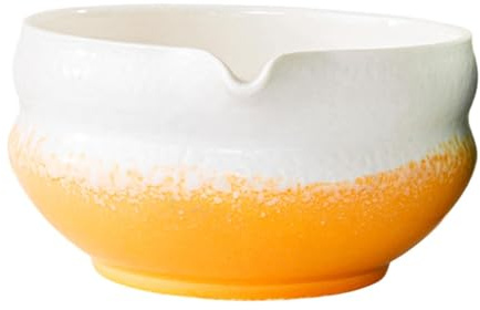 Stgfyxgs Tazón para Matcha con Boquilla, Tazón Mezclador Tradicional Hecho a Mano para El Hogar, Cerámica, Regalo para Té, Agua Fría, Amarillo, Individual