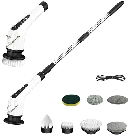Electric Spin Scrubber, Cordless Bath Tub Power Scrubber with 8 Replaceable Drill Brush Heads, Shower Cleaning Brush with Adjustable Handle for Bathroom, Tile Floor & Car