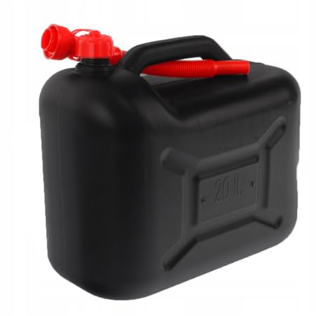 Benzinkanister 20 Liter, Schwarz, PE-HD Kunststoff, mit Ausgießer, UN-Zulassung, Sicherheitsverschluss, 20x40x36 cm