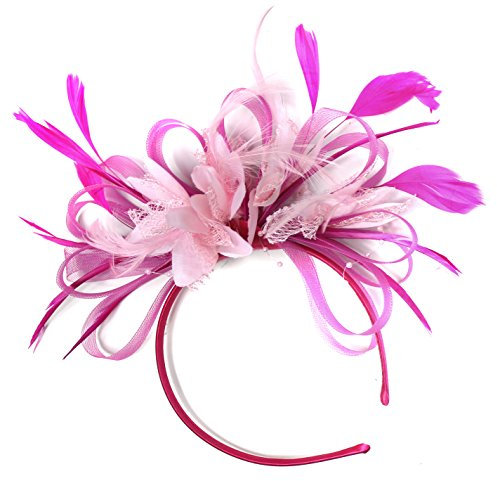 Fuchsia Hot Pink and Baby Pink Net Hoop Feather Hair Fascinator Headband Wedding Royal Ascot Races