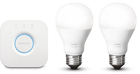 Philips Hue White Personal Wireless Lighting LED Starter Kit, Includes 2 x 8.5 W A60 E27 Edison Screw Bulbs, 1 x Hue Bridge