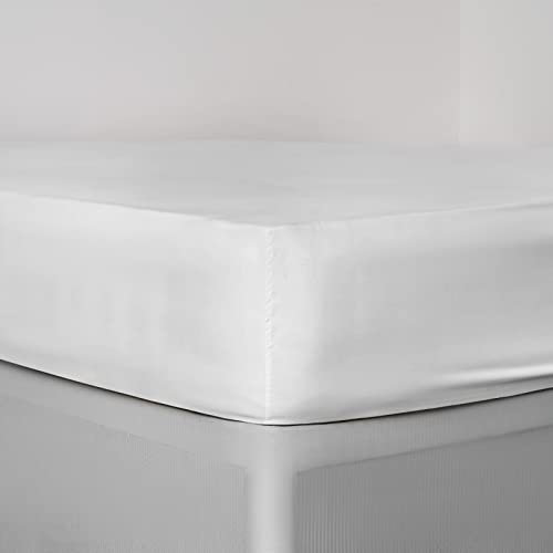 Brentfords Plain Dye Solid Colour Fitted Bed Sheet Non-Iron Super Soft Easy Care Microfibre, White - Super King Size