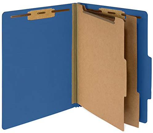 10 Blue Classification Folders with Dividers - Employee Personnel File Folders – 2'' Tyvek with Two Prong File Folders for Medical, Law Files - Pressboard Classification Folders 2 Dividers Letter Size