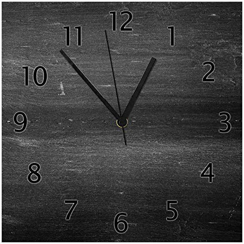 Wallario Design-Wanduhr Dunkler schwarzer Stein - Muster - Steinoptik aus Glas, Motiv-Uhr Größe 30 x 30 cm, Schwarze Zeiger