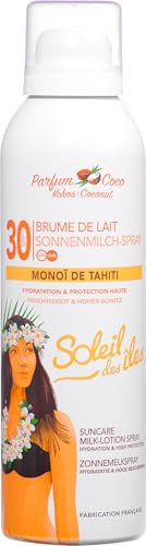 Soleil des Îles | Brume de Lait Solaire au Monoï de Tahiti 100% Naturel - Parfum Coco - Protège Nourrit et Hydrate - SPF30 - Sans Paraben - Fabriqué en France
