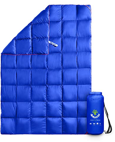 4monster dunfilt lätt, kompakt utomhus campingfilt supervarm, vattentät packbar filt för resor, picknick, camping, vandring (rutblå, M: (137 x 203 cm)