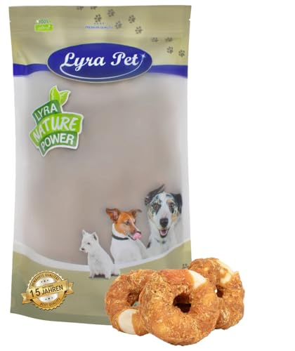 Lyra Pet® 1 kg Kauringe mit Hühnerbruststreifen - Kausnack für Hunde | Leckerli für Hunde - Kauartikel aus Rinderhaut mit Huhn - Proteinreiche Belohnung - Gut bekömmliches, fettarmes Hundefutter