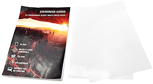 Evergreen Goods 50 Sheets A4 Glossy White Double-Sided Photo Paper 120 GSM, Inkjet & Laser Printable, High-Resolution Paper for Photo Printing, Scrapbooking, Cards & Crafts