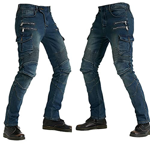 Armor Qtrees Biker Jeans Herren Motorrad Reithose Motorradhose Schutzhose Motocross Rennen Verstärkte Knie Anca Pads, blau, XS