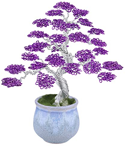 Nupuyai Handgefertigter Geldbaum aus Aluminiumdraht mit Keramiksockel Feng Shui Bonsai-Baum für Glück/Reichtum, moderne Handarbeit, Heimbüro-Dekoration