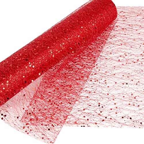 Tüll Rolle 30cm x 10 Meter Rot Tüllband Tüllstoff Tüll Weihnachten Dekostoff Tischband Dekoband Tüllnetz für Hochzeit Party Weihnachtsbaum Kleidung Deko Handwerk (Rot)