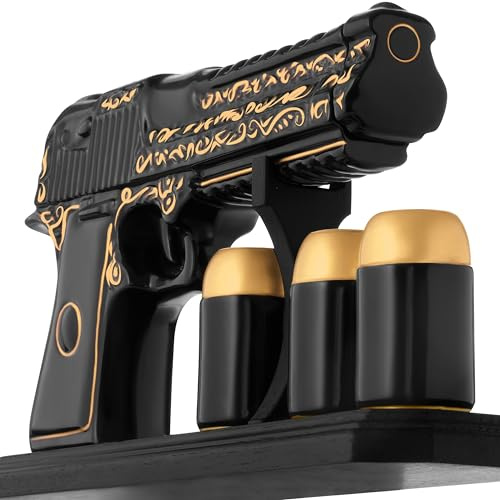 Ceramic Gun Whiskey Decanter Sets for Men 17 Oz 3 Bullet Shot Glasses - Unique Pistol Bottle - Tequila Gift - Cool Anniversary Birthday Gifts for Men Dad Husband - Bar Decor Home - Liquor Dispenser