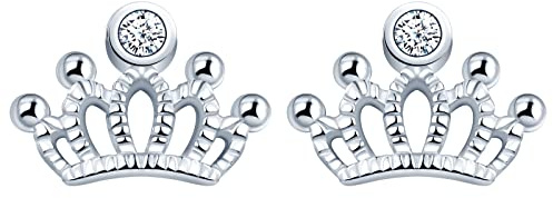 INFINIONLY Zartes Krone Diamant Ohrringe, 925 Sterling Silber Ohrringe für Damen Mädchen, Niedliche Krone mit Zirkonia Ohrstecker, Hypoallergen Ohrschmuck
