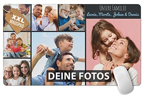 Print Royal PR Großes Mousepad mit Foto - Fotocollage mit 7 Fotos und Text selbst gestalten - XXL Mousepad personalisiert, Geschenke für Freund und Gamer | Schreibtischunterlagen, 600 x 350 mm