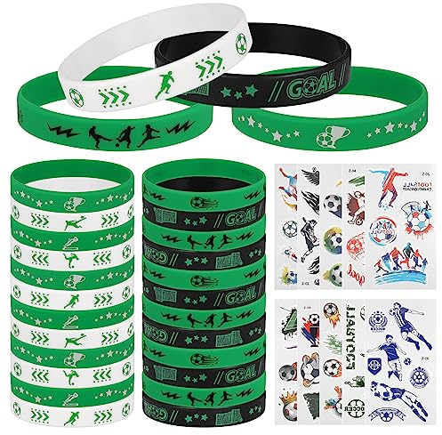 Zocipro fotboll silikonarmband, 24 st gummi fotbollsarmband med 10 fotbollstema klistermärken, fotboll sport fest gåvor för barn pojkar (4 stilar)