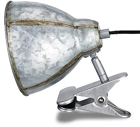 REV – Klemmlampe im angesagten Retro-Look mit E27 Fassung Zinkfarben – Leselampe Bett IP20 schwenkbar mit Metall Lampenschirm – Klemmleuchte für Bettrahmen mit Steckdosenanschluss