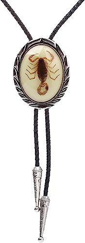 Absbolo Bolo-Krawatte Schwarz für Männer Frauen Western Cowboy Runde Form Leder Krawatte Bolo-Krawatte Halloween Weihnachten Geschenke, 5# Skorpion 02, Standard