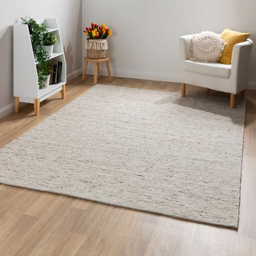 Steffensmeier Handwebteppich Landshut exklusiv | Schurwolle gewalkt (Fusselstopp), Natur, handgewebt, Größe: 90x160 cm Wohnzimmer
