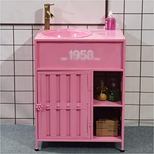 Art Badezimmer-Waschbecken mit komplettem Sockel, Badezimmer-Waschtischmöbel, freistehender Badezimmerschrank unter dem Waschbecken (Rosa ohne Spiegel)