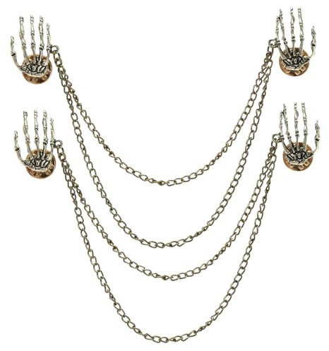 ECSiNG 2 Stück Totenkopf Kragen Pin Clips mit Kette Anstecknadel Kettennadel Horror-Skelett-Brosche, Freund, Jungen, Männer, Freunde zum Tragen auf Partys
