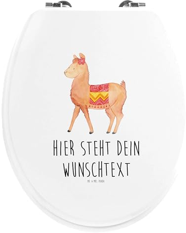 Mr. & Mrs. Panda Personalisierter WC Sitz Motiv Alpaka Stolz - Personalisierte Geschenke, Toilettensitz, Klobrille, mit Namen, Klodeckel, WC-Sitz, Toilettendeckel, Lama