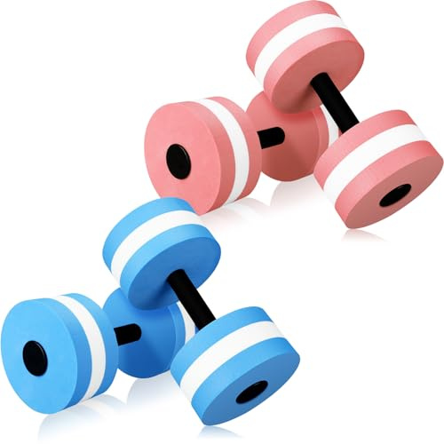 PullCrease 4 Pcs Water Weights Aquatic Exercise Dumbbells for Pool Water Dumbbell Set EVA Foam Pool Weights Dumbbells Resistance Water Aerobics Weight Fitness Barbells Equipment(Pink, Blue)