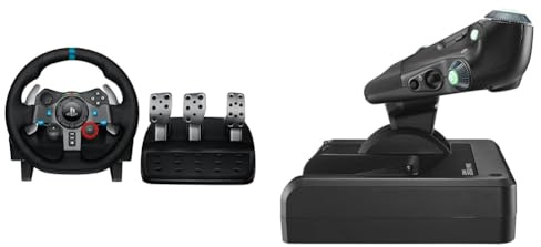 Logitech G29 Driving Force Racing Wheel and Floor Pedals, Real Force Feedback & Saitek X52 Pro Flight 3M System with Metal Part Gas Control and Simulation Joystick, LCD Display