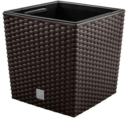 magubo Pflanzkübel in Rattan-Optik, inkl. Einsatz, quadratisch - Übertopf Groß für Haus und Garten, Moderner Blumentopf, Blumenkübel in Premium-Qualität (Braun, 225)