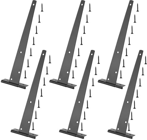 Lot de 6 charnières en T de 30,5 cm, charnières en T noires de 300 mm, charnières en T en métal avec vis pour portes d'abri de jardin, portail de grange