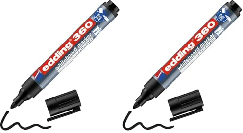 edding 360 Whiteboardmarker - schwarz - 1 Whiteboard Stift - Rundspitze 1,5-3 mm - Boardmarker abwischbar - für Whiteboard, Flipchart, Magnettafel, Pinnwand, Memoboard - Sketchnotes - nachfüllbar