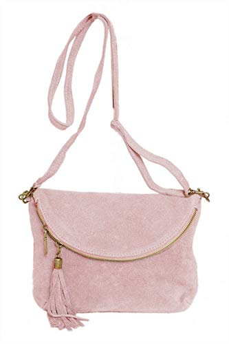 zarolo Damen Leder Tasche,kleine Schultertasche,Umhängetasche mit Fransen,echtes Wildleder