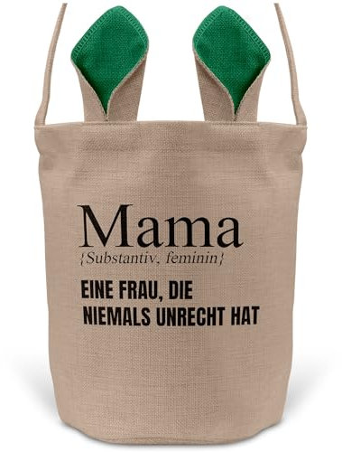 22Feels Mama Osterkorb Mutter mit Henkel Ostergeschenk Tragetasche Ostern Deko Osternest Körbchen Hasenohren (Beige/Grün)