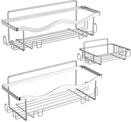 ALOCEO Duschablage ohne Bohren 3 Stück, Rostfrei Dusch Organizer, Shampoo Halterung für Dusche, Silber
