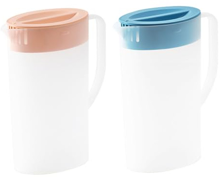 Wasserkrug 2 Stcs Wasserkaraffe Mit Deckel Plastik Krug 2 Liter Wasserkanne Widerstands Teekannenkrug großer Kapazität Getränke Krug Wiederverwendbares Wasser Carafe für Kälte oder heiße Getränke