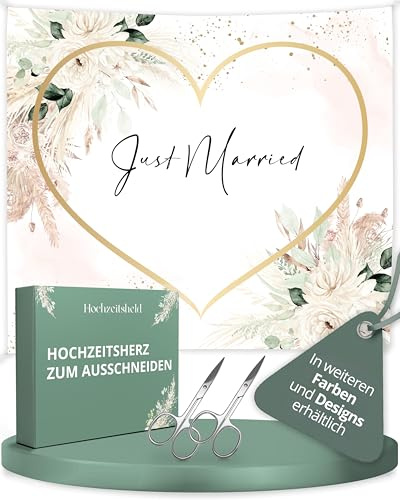 HOCHZEITSHELD Hochzeitsherz zum Ausschneiden (inkl 2 Scheren) - Hochzeitslaken Herz als schöne Hochzeitsdeko & beliebtes Hochzeitsspiele für das Brautpaar - Bettlaken Hochzeit für Standesamt Deko