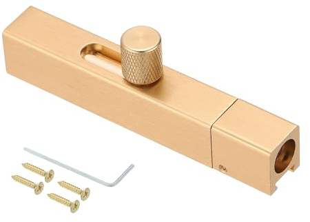 PATIKIL Gear Handle French Door Lock, 3 Inch Aluminum Alloy Barrel Bolt Latch Security Slide Door Deadbolt Lock with Screws for Inside Bedroom Door Cabinet Safety, Gold