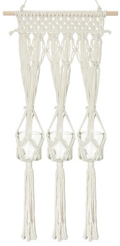Oairse gobeläng boho dekoration makramé vägghylla med 3 ljushållare av glas gobeläng vägghängande boho väggdekoration handgjord för sovrum barnrum vardagsrum väggdekoration