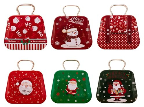 Scatola di latta di Natale, contenitori per biscotti di Natale | Scatole per biscotti Scatole di Natale | Contenitore per biscotti 6 pezzi, scatole per biscotti in barattolo di caramelle in metallo