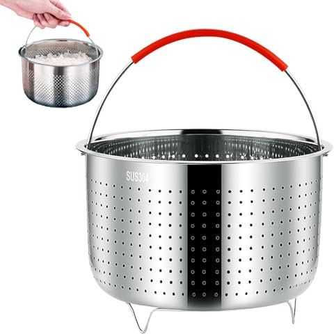 Cesta de Vapor Acero Inoxidable 304, OD 21,6cm, Cesto Accesorio para Cocción, Forro de Acero Inoxidable para Vaporera con Mango de Silicona, para Cocinas y Comedores, 6L