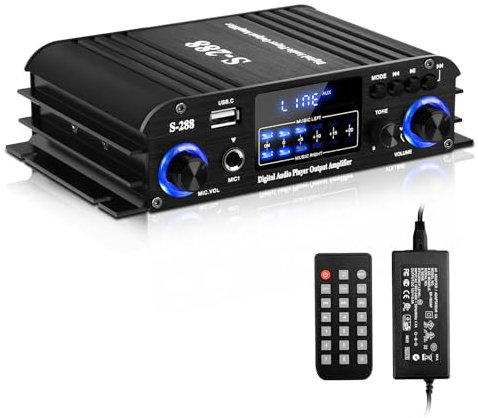 KKMOL HiFi Verstärker Home Audio, 30Wx4, Max 1200W HiFi Stereo Power Amplifier USB, SD, FM Class D Speaker Amp für Heimkino Karaoke, mit Netzadapter & Fernbedienung