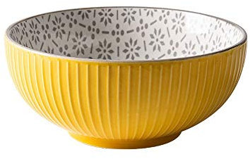 Ramen Bowls Bowl Ceramic Relief Large Bowl,Soup Bowl Large Noodle Bowl Home Large Salad Bowl Tableware(Yellow)