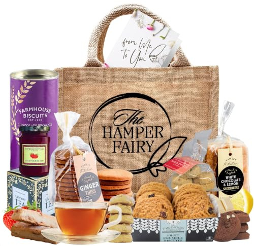 Afternoon Tea Hamper Gift with Biscuits, Jam and Tea | The Hamper Fairy | Premium Biscuits, Cookies, Shortbread, Jam & Tea. Ideal for Birthdays, New Home, Anniversaries, Thank You & All Celebrations